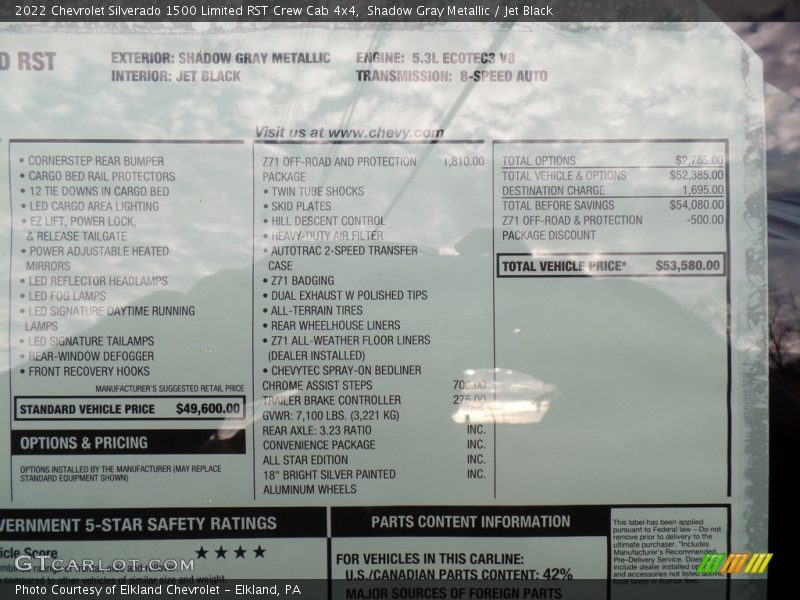 Shadow Gray Metallic / Jet Black 2022 Chevrolet Silverado 1500 Limited RST Crew Cab 4x4