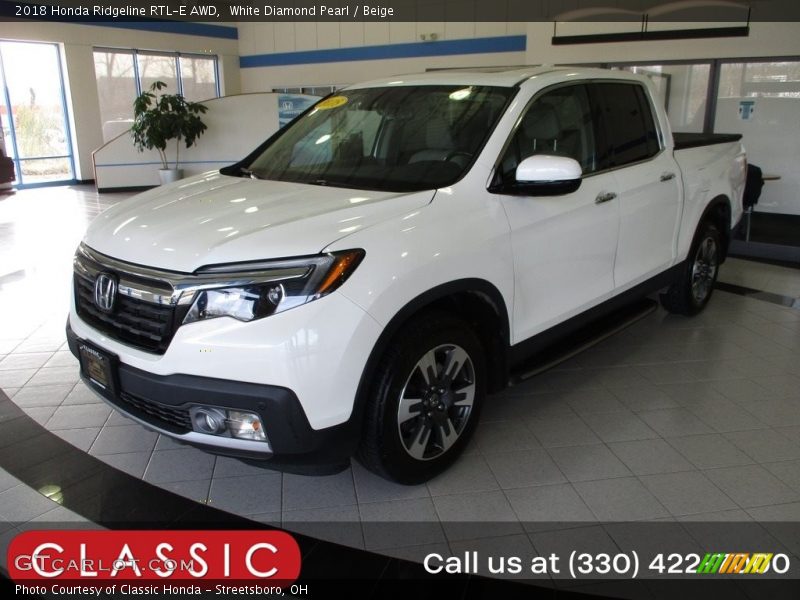 White Diamond Pearl / Beige 2018 Honda Ridgeline RTL-E AWD