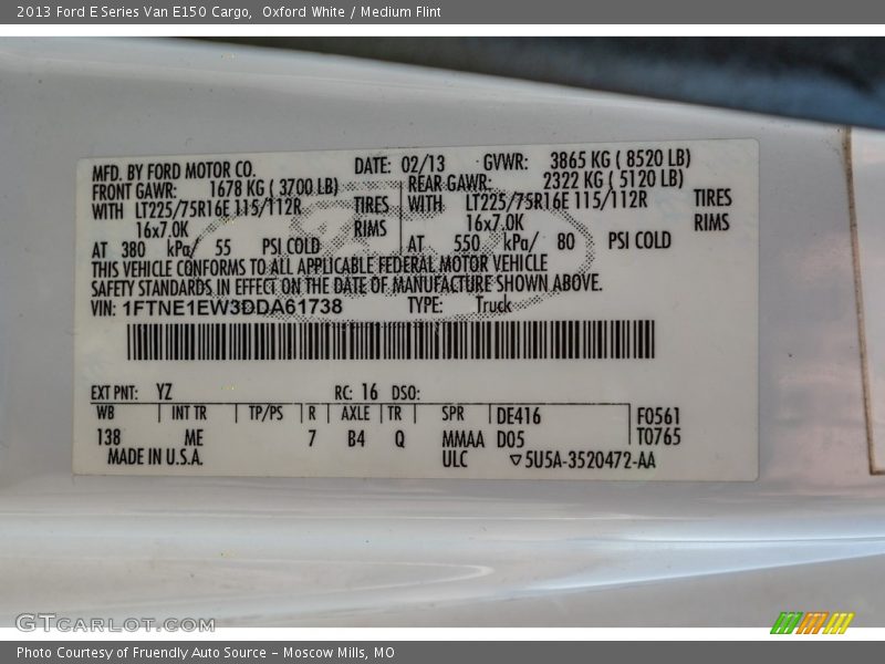 Oxford White / Medium Flint 2013 Ford E Series Van E150 Cargo