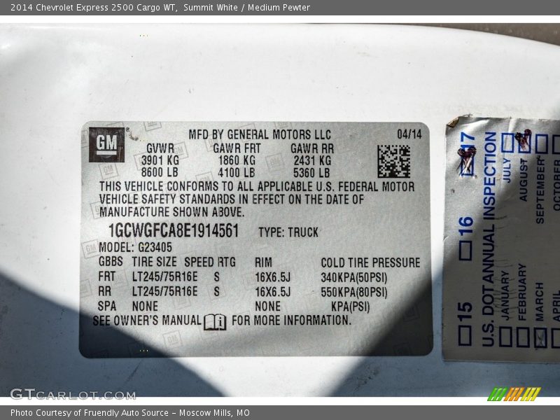 Summit White / Medium Pewter 2014 Chevrolet Express 2500 Cargo WT