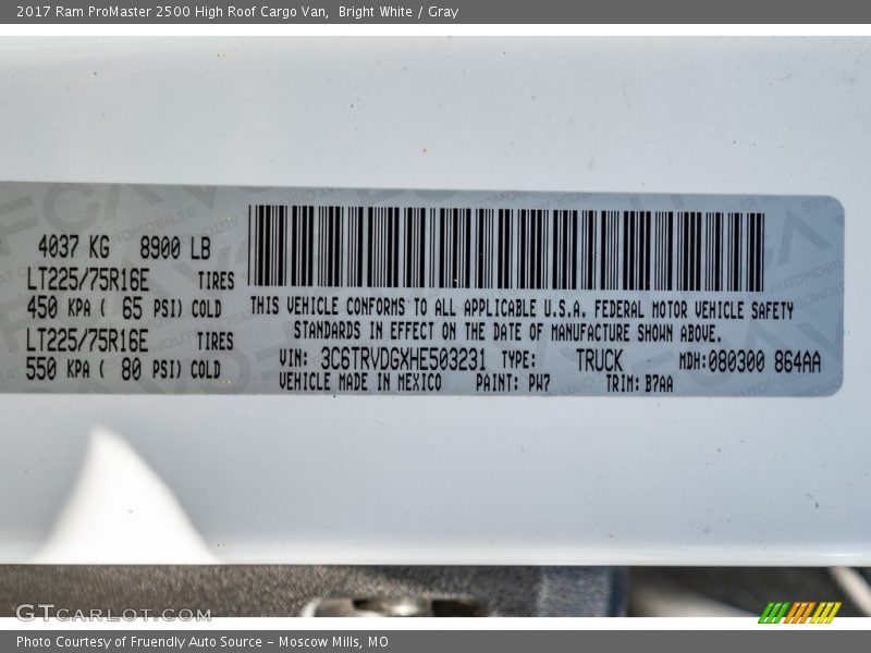 Bright White / Gray 2017 Ram ProMaster 2500 High Roof Cargo Van