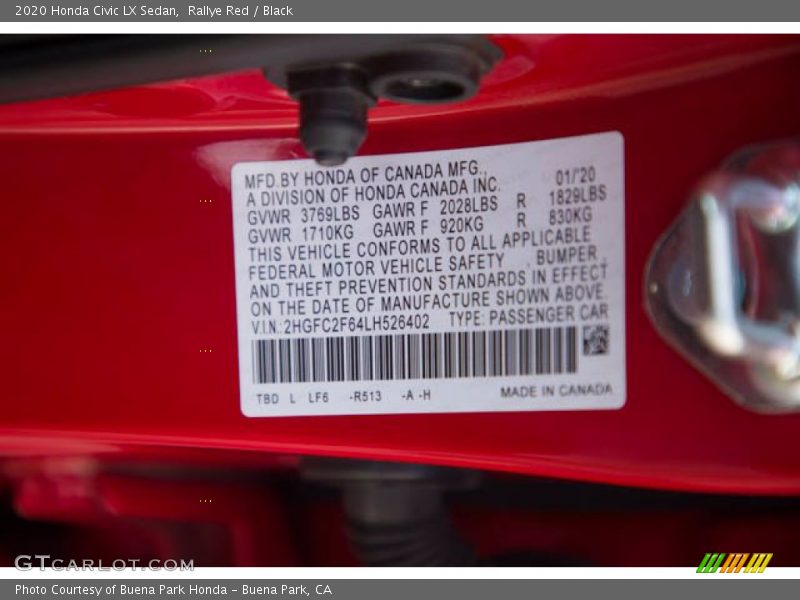 Rallye Red / Black 2020 Honda Civic LX Sedan