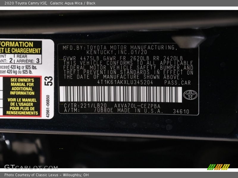 Galactic Aqua Mica / Black 2020 Toyota Camry XSE