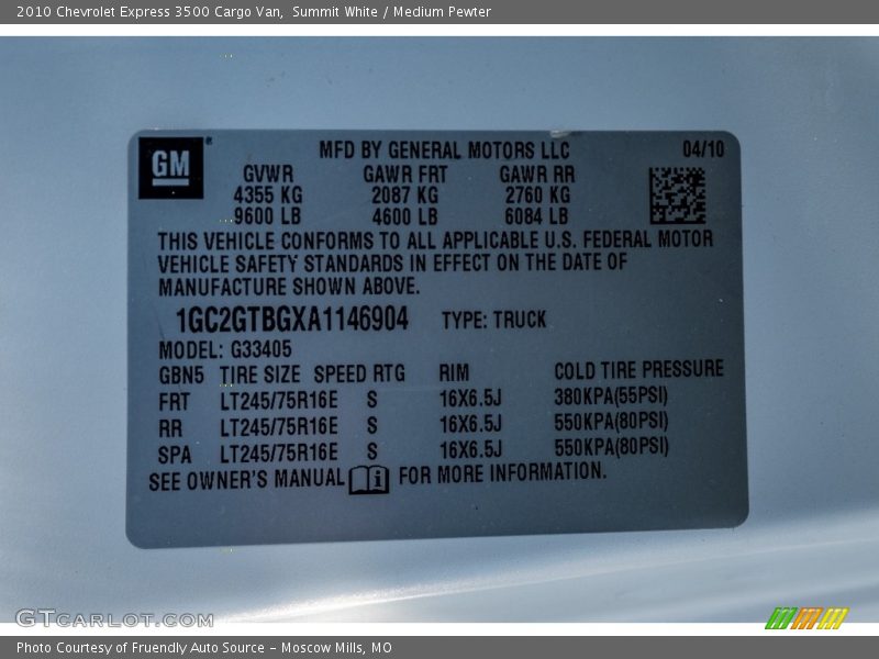 Summit White / Medium Pewter 2010 Chevrolet Express 3500 Cargo Van