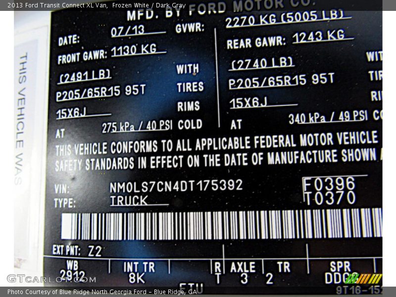 Frozen White / Dark Gray 2013 Ford Transit Connect XL Van