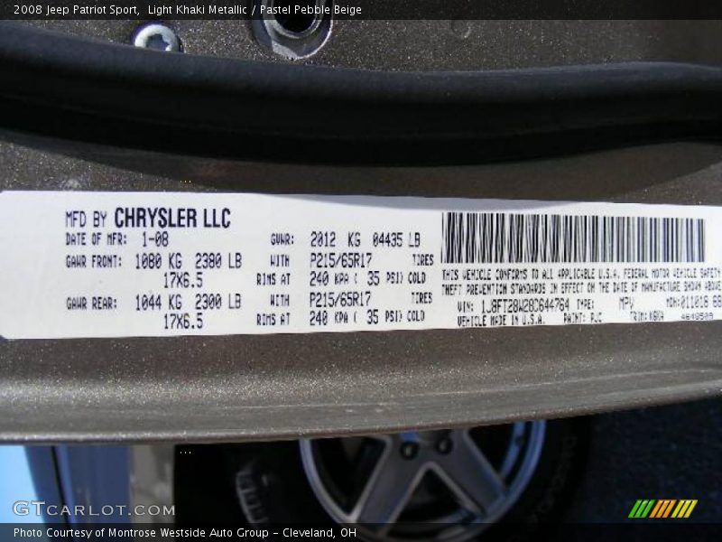 Light Khaki Metallic / Pastel Pebble Beige 2008 Jeep Patriot Sport