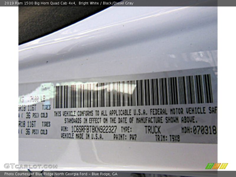Bright White / Black/Diesel Gray 2019 Ram 1500 Big Horn Quad Cab 4x4