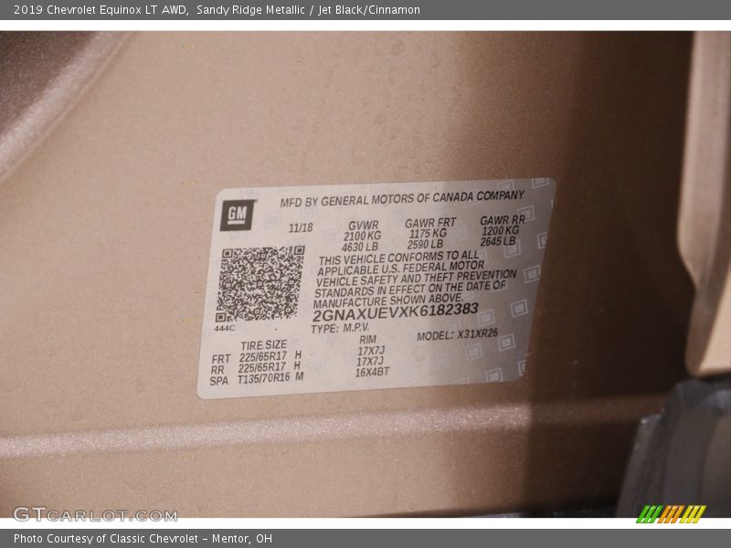 Sandy Ridge Metallic / Jet Black/Cinnamon 2019 Chevrolet Equinox LT AWD
