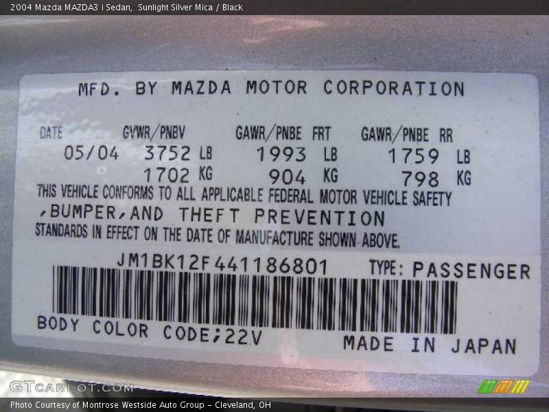 Sunlight Silver Mica / Black 2004 Mazda MAZDA3 i Sedan