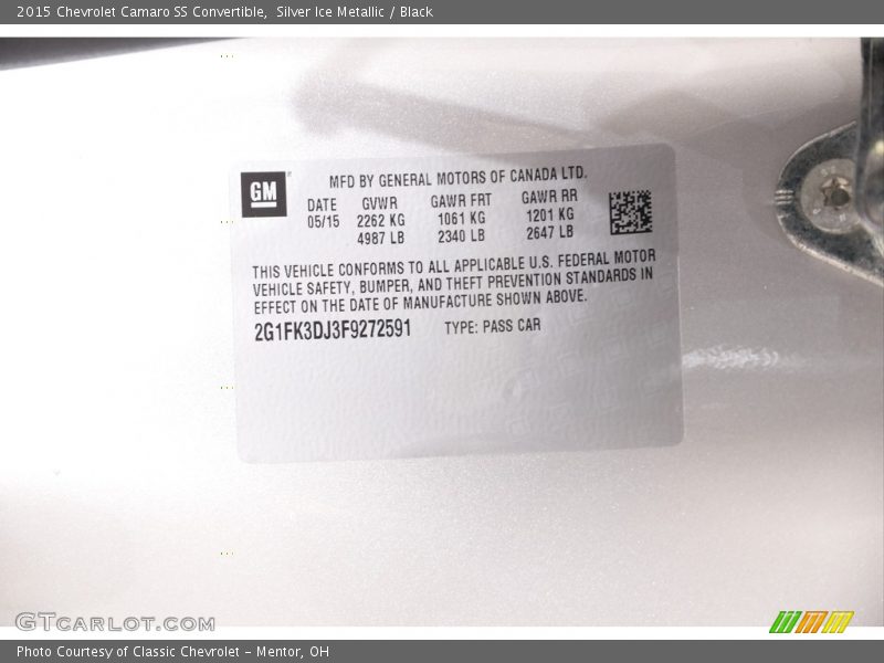 Silver Ice Metallic / Black 2015 Chevrolet Camaro SS Convertible