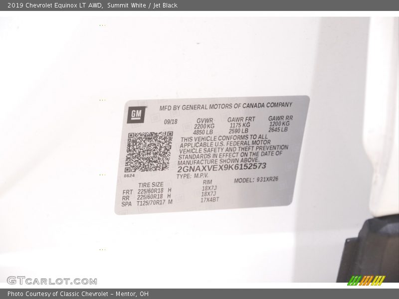 Summit White / Jet Black 2019 Chevrolet Equinox LT AWD
