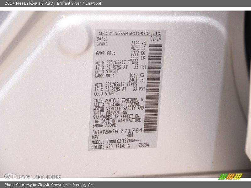 Brilliant Silver / Charcoal 2014 Nissan Rogue S AWD