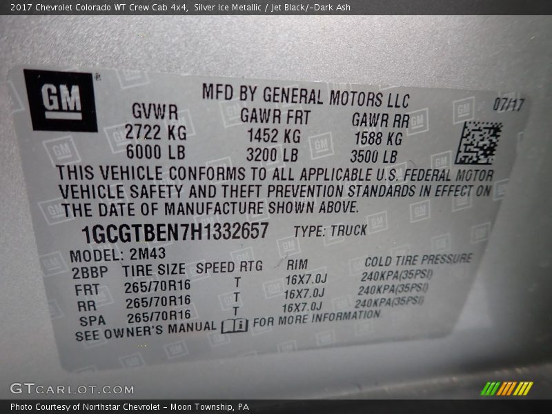 Silver Ice Metallic / Jet Black/­Dark Ash 2017 Chevrolet Colorado WT Crew Cab 4x4