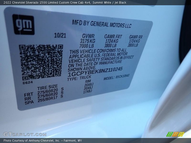 Summit White / Jet Black 2022 Chevrolet Silverado 1500 Limited Custom Crew Cab 4x4