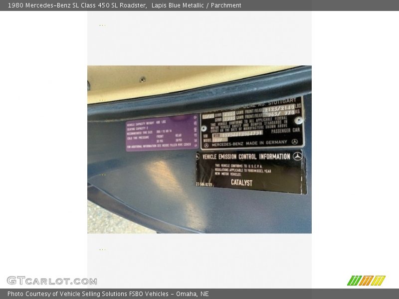 Lapis Blue Metallic / Parchment 1980 Mercedes-Benz SL Class 450 SL Roadster