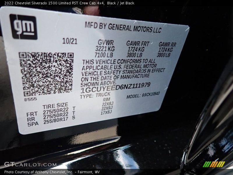 Black / Jet Black 2022 Chevrolet Silverado 1500 Limited RST Crew Cab 4x4