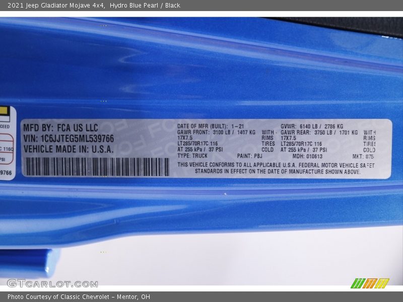 2021 Gladiator Mojave 4x4 Hydro Blue Pearl Color Code PBJ