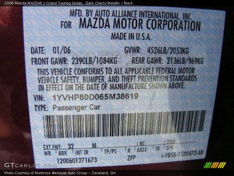 Dark Cherry Metallic / Black 2006 Mazda MAZDA6 s Grand Touring Sedan