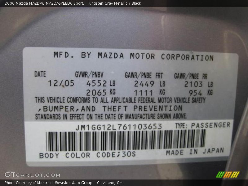 Tungsten Gray Metallic / Black 2006 Mazda MAZDA6 MAZDASPEED6 Sport
