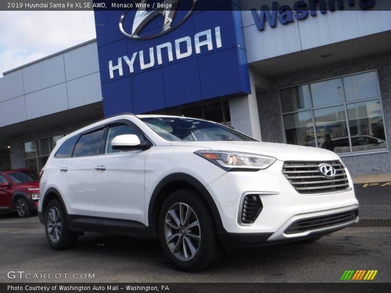 Monaco White / Beige 2019 Hyundai Santa Fe XL SE AWD