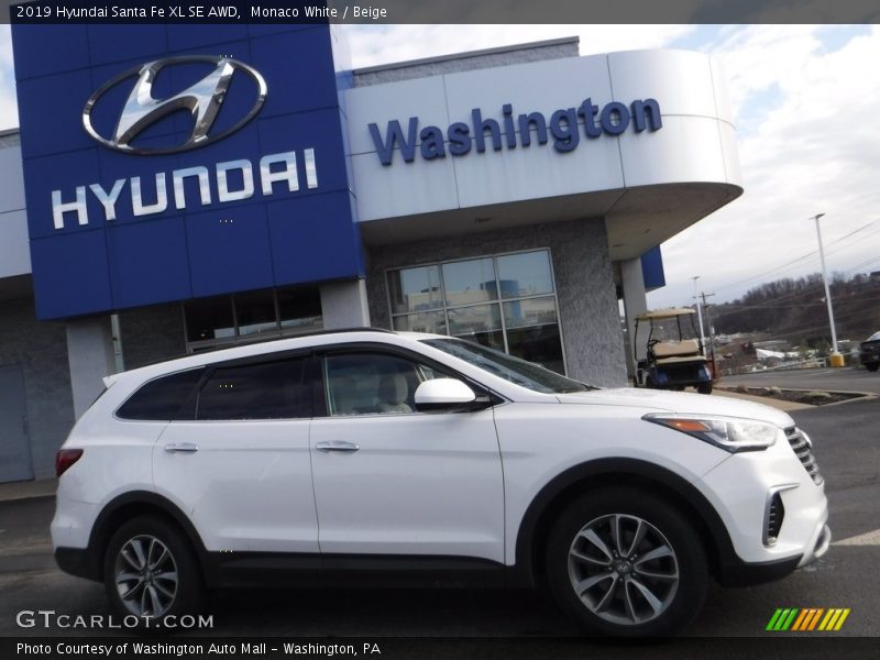 Monaco White / Beige 2019 Hyundai Santa Fe XL SE AWD
