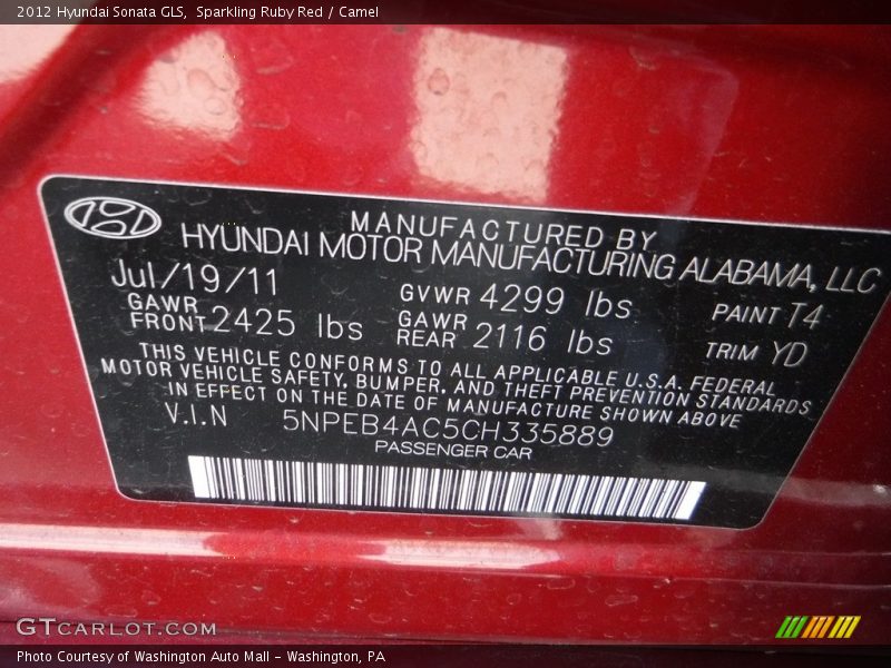 Sparkling Ruby Red / Camel 2012 Hyundai Sonata GLS