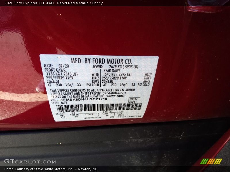 Rapid Red Metallic / Ebony 2020 Ford Explorer XLT 4WD