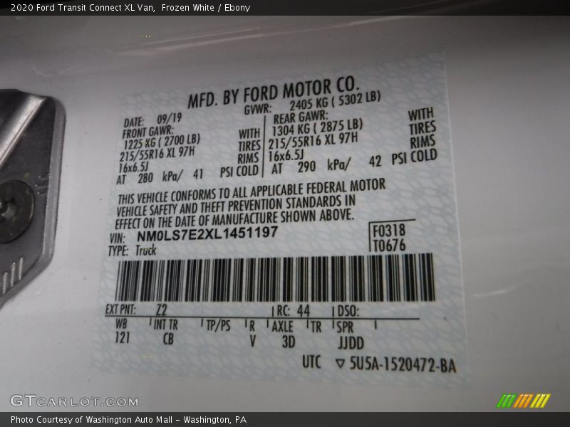 Frozen White / Ebony 2020 Ford Transit Connect XL Van