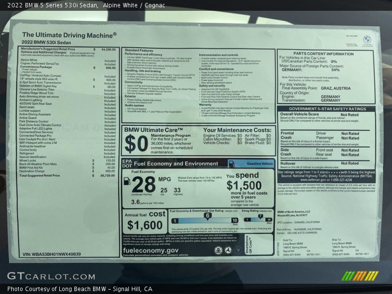 Alpine White / Cognac 2022 BMW 5 Series 530i Sedan