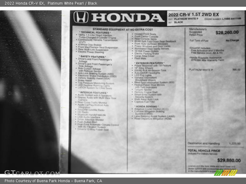 Platinum White Pearl / Black 2022 Honda CR-V EX