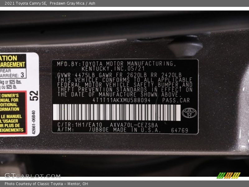 Predawn Gray Mica / Ash 2021 Toyota Camry SE