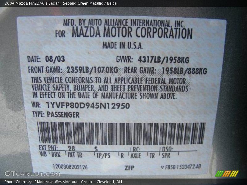 Sepang Green Metallic / Beige 2004 Mazda MAZDA6 s Sedan