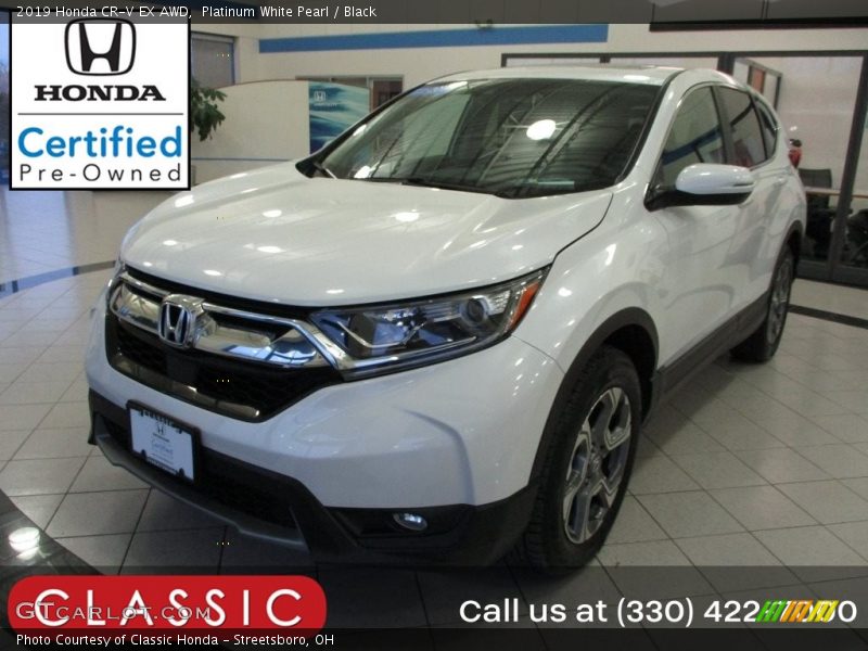 Platinum White Pearl / Black 2019 Honda CR-V EX AWD