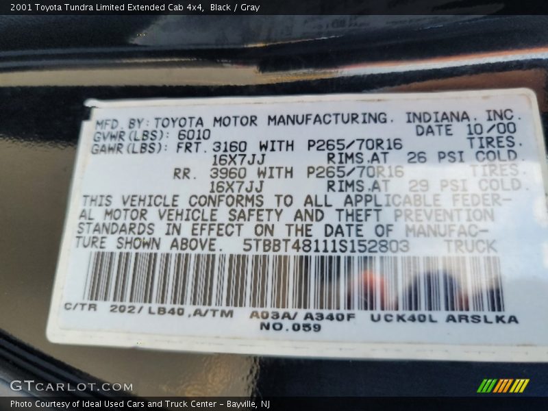 2001 Tundra Limited Extended Cab 4x4 Black Color Code 202