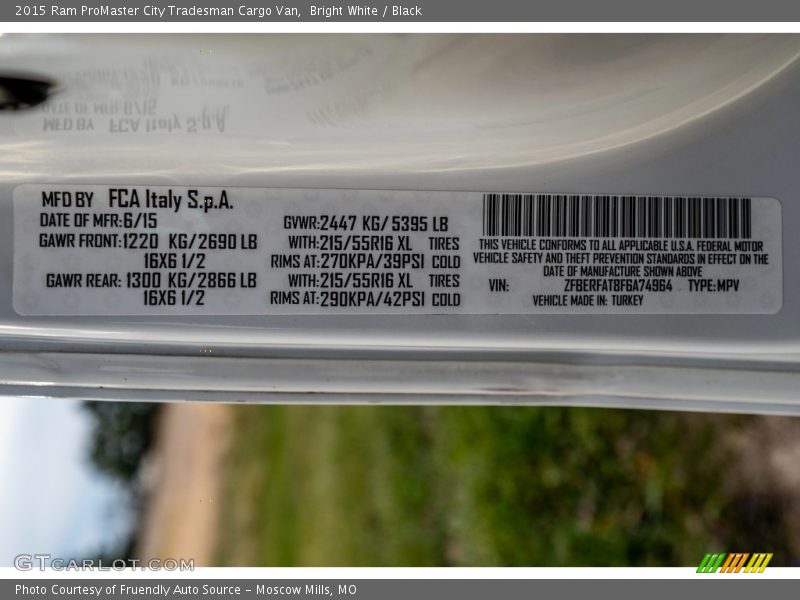 Bright White / Black 2015 Ram ProMaster City Tradesman Cargo Van