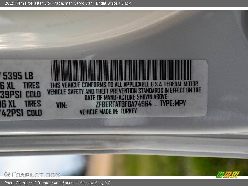 Bright White / Black 2015 Ram ProMaster City Tradesman Cargo Van