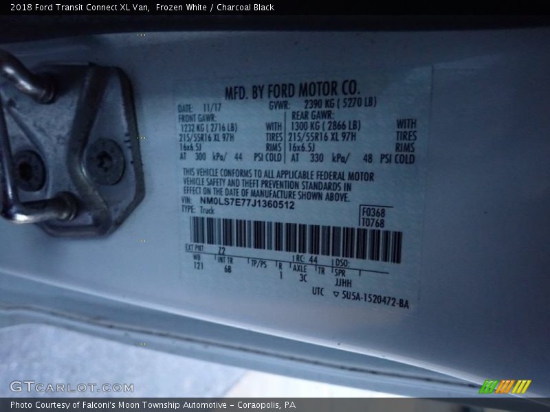 Frozen White / Charcoal Black 2018 Ford Transit Connect XL Van