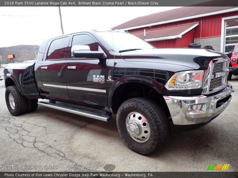 Brilliant Black Crystal Pearl / Black/Diesel Gray 2018 Ram 3500 Laramie Mega Cab 4x4