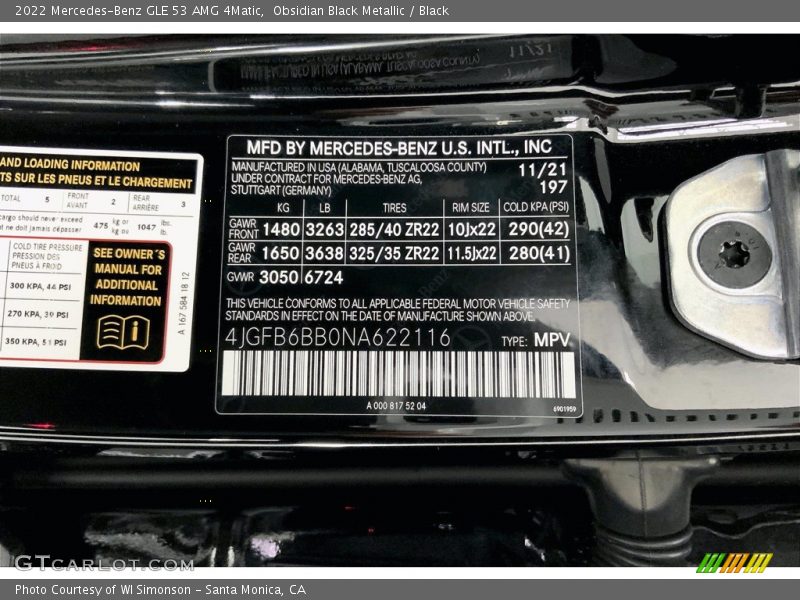 2022 GLE 53 AMG 4Matic Obsidian Black Metallic Color Code 197