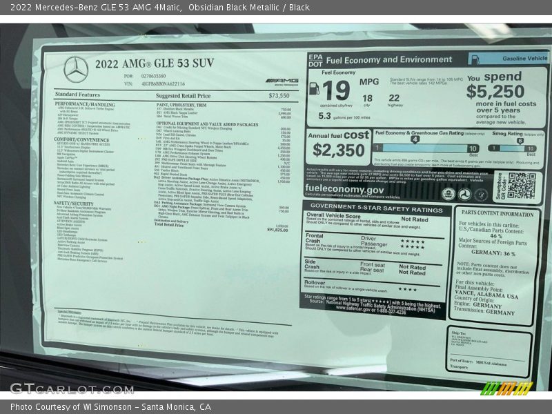  2022 GLE 53 AMG 4Matic Window Sticker