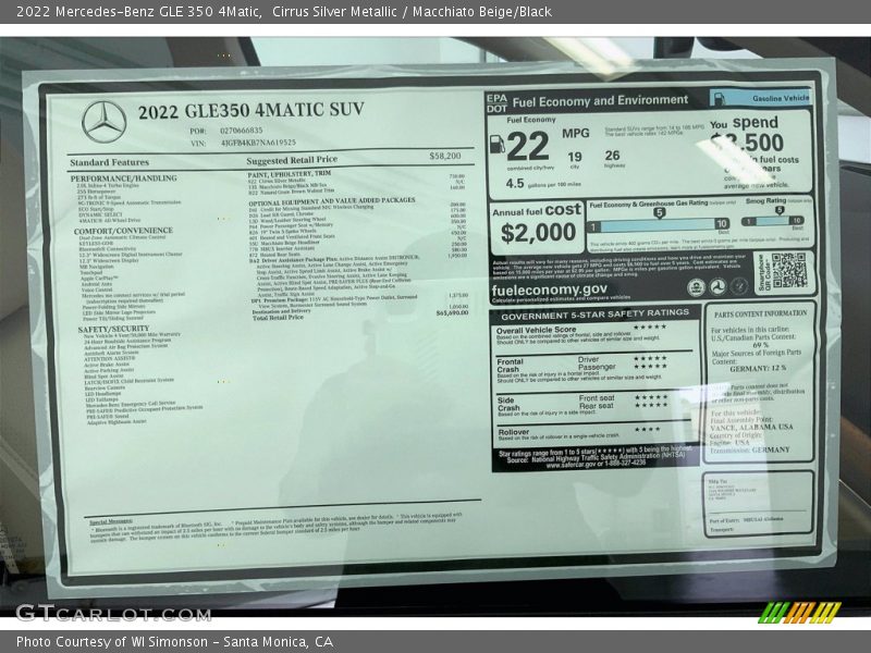 Cirrus Silver Metallic / Macchiato Beige/Black 2022 Mercedes-Benz GLE 350 4Matic
