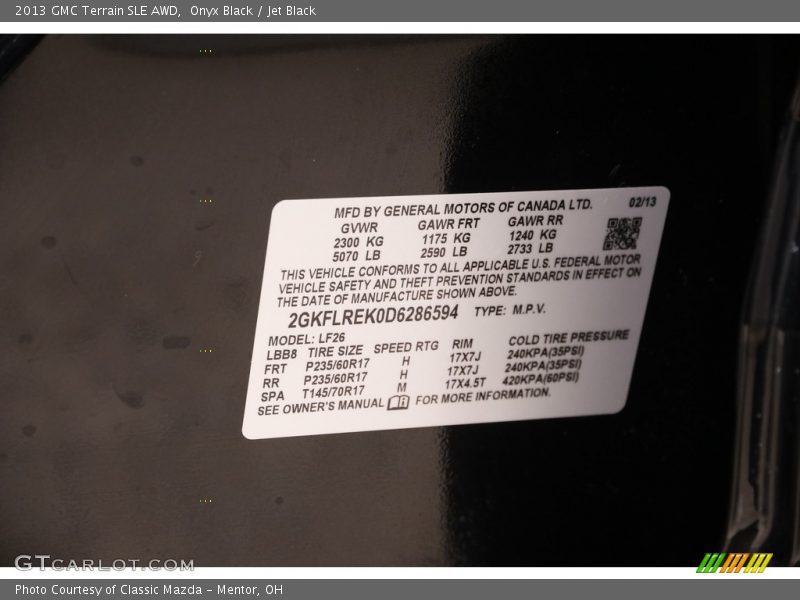 Onyx Black / Jet Black 2013 GMC Terrain SLE AWD