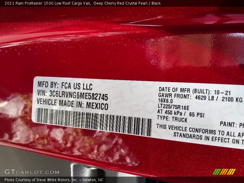 Deep Cherry Red Crystal Pearl / Black 2021 Ram ProMaster 1500 Low Roof Cargo Van