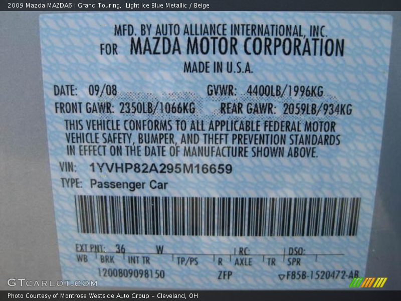 Light Ice Blue Metallic / Beige 2009 Mazda MAZDA6 i Grand Touring