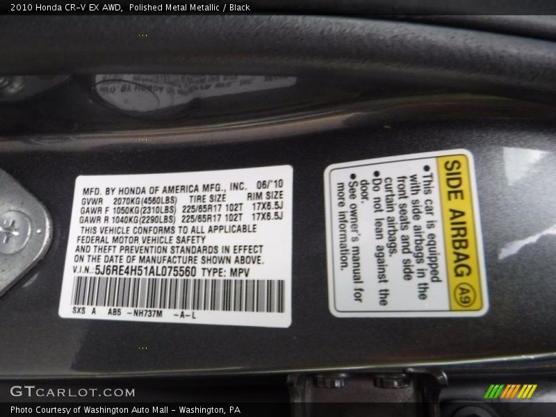 Polished Metal Metallic / Black 2010 Honda CR-V EX AWD