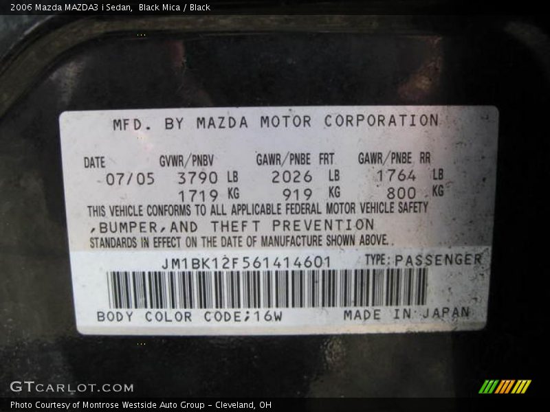 Black Mica / Black 2006 Mazda MAZDA3 i Sedan