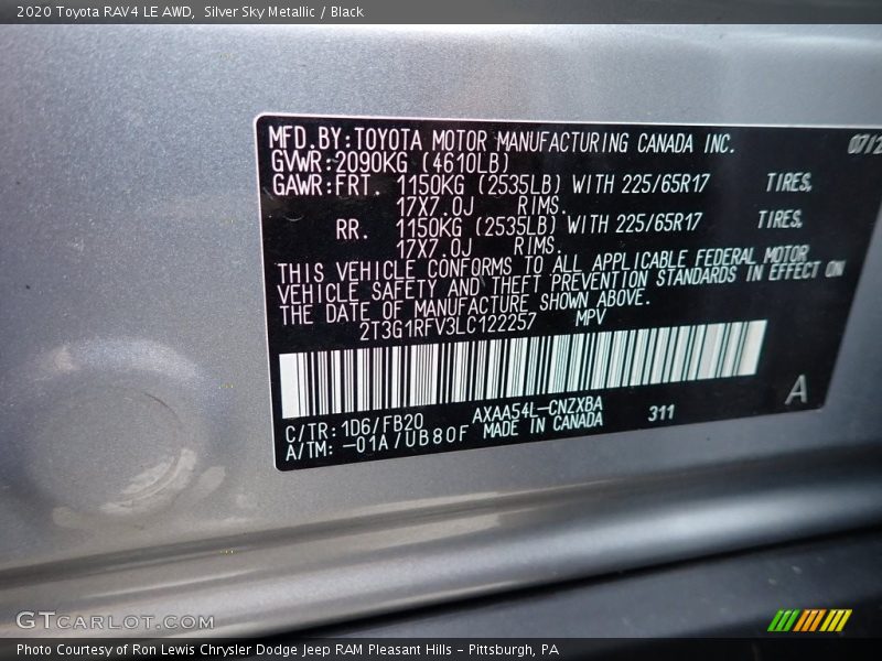Silver Sky Metallic / Black 2020 Toyota RAV4 LE AWD