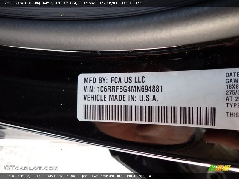 Diamond Black Crystal Pearl / Black 2021 Ram 1500 Big Horn Quad Cab 4x4