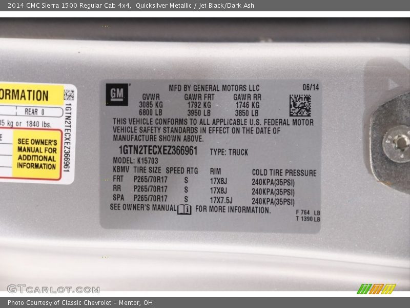 Quicksilver Metallic / Jet Black/Dark Ash 2014 GMC Sierra 1500 Regular Cab 4x4