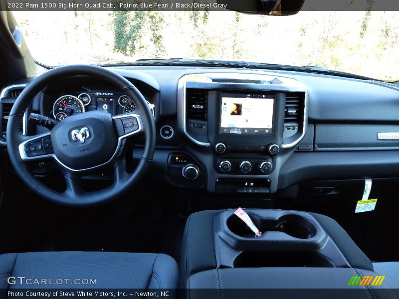 Patriot Blue Pearl / Black/Diesel Gray 2022 Ram 1500 Big Horn Quad Cab